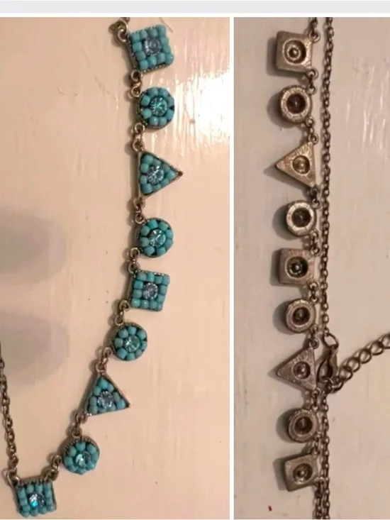 🎁 Reversible Turquoise & Silver Geometric Necklace – Statement to Minimalist - Picture 2 of 10